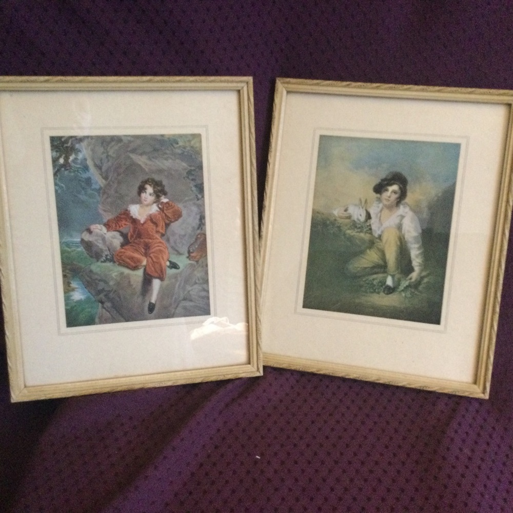 2 Vintage Framed Prints Haddon Hall England Boy With Rabbit Master Lambton